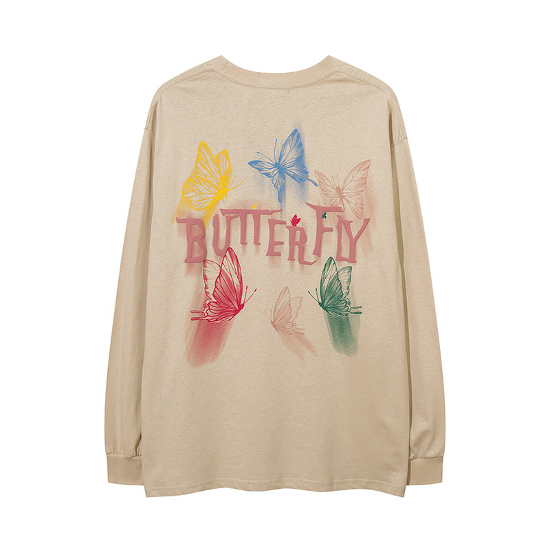 Vintage T Shirts Hip Hop Butterfly Long Sleeve T-Shirt Hip Hop Vintage Loose Long Sleeve