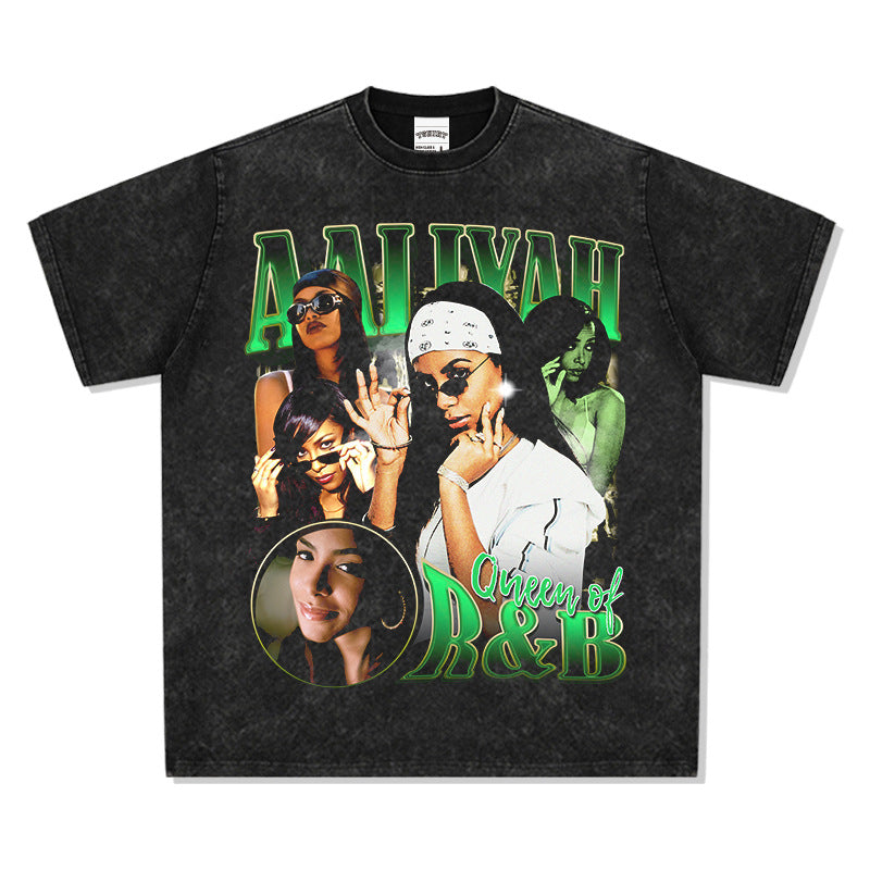 Streetwear masculino vintage hip hop aliya aliyah print short sleeve t-shirt
