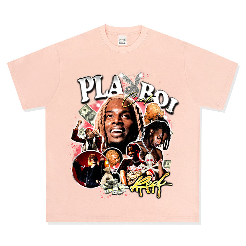 Cool t rapper Playbois Carti print hip hop rap short sleeve t-shirt vintage vintage top