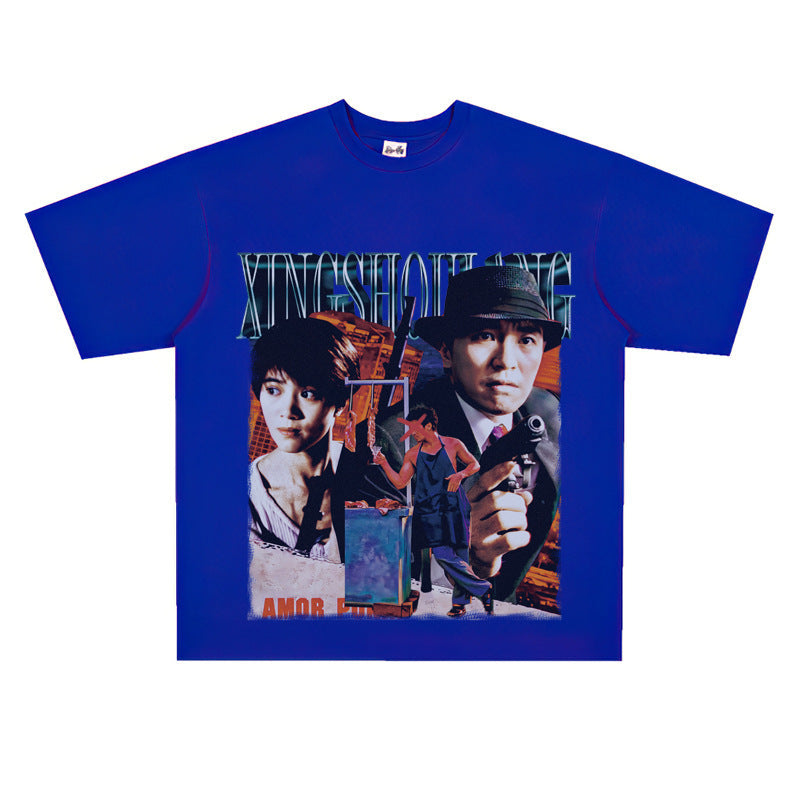Film Star T Shirt Short Sleeve Loose Retro American Design T-shirt