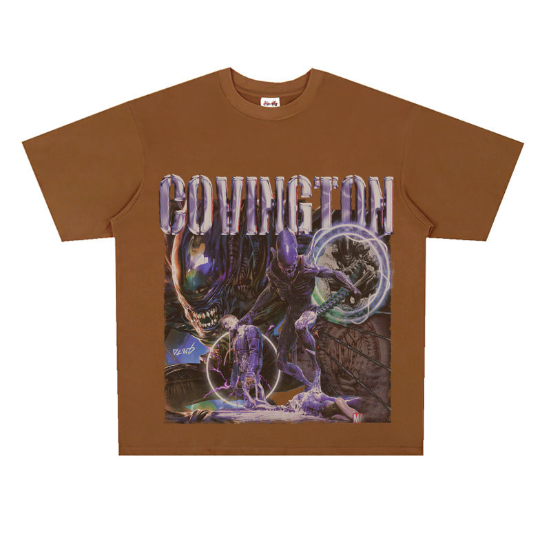 Film Star T Shirt Cotton Short Sleeve Loose Retro Design round Neck Heavy T-shirt Men