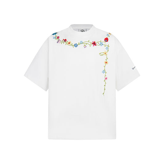Hip Hop Clothes New York Vintage Floral Embroidery Summer Short Sleeve T-Shirt Crew Neck Top