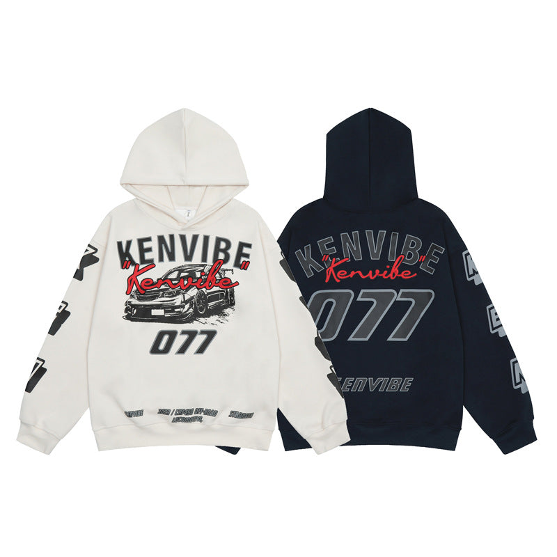 Streetwear Hoodie Racing Print Hooded Sweater Loose Hoodie Jacket
