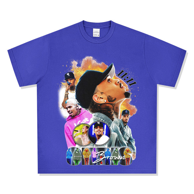 Streetwear masculino hip hop Chris Brown print short sleeve t-shirt