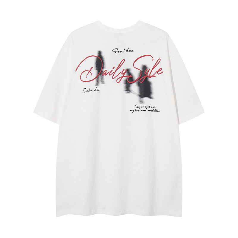 Distorted vintage black shadow portrait print short sleeve t-shirt summer oversize casual top