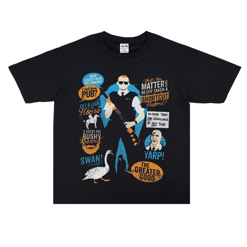 Film Star T Shirt European and American Classic Movie Hot Fuzz Cotton Loose Nostalgic Short Sleeve Trendy T-shirt Men