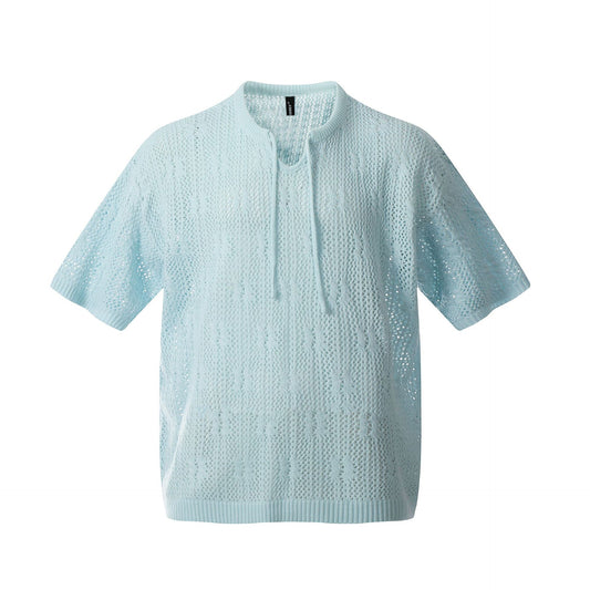Retro Style Shirt For Men Summer Vintage Hollow Short Sleeve Knitwear V-Neck
