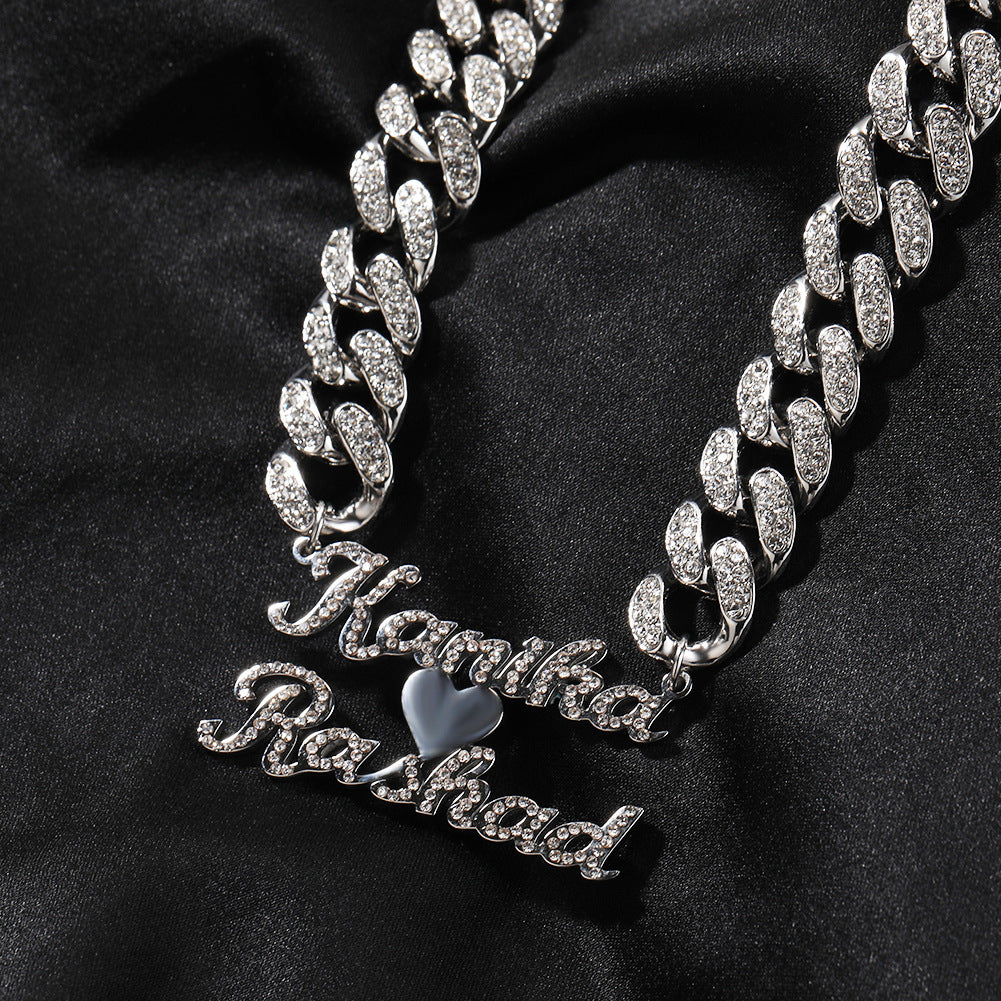 Jewelry Hip Hop Stainless Steel Diamond Pendant Letter Cuban Necklace Customized Word Up