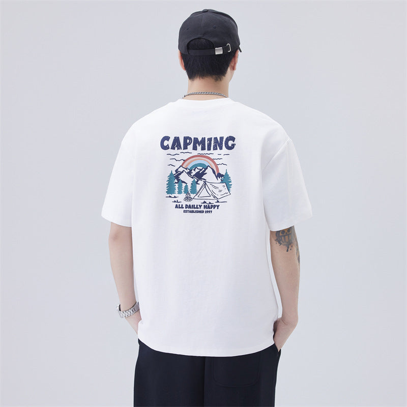 Mens T-shirts Summer Short Sleeve Loose Vintage Print