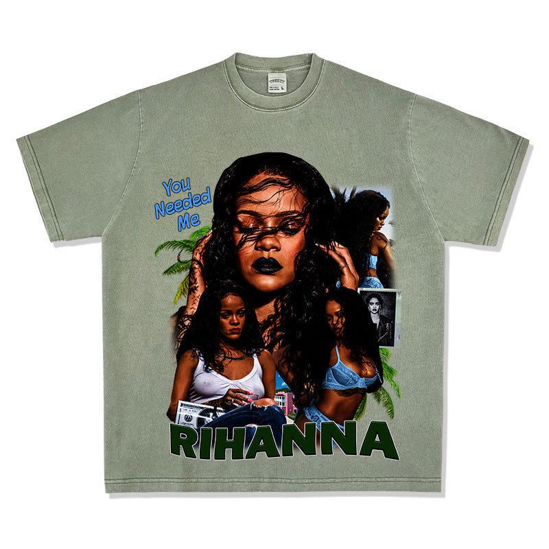 Cool t rapper hip hop rap Rihanna vintage print short sleeve top