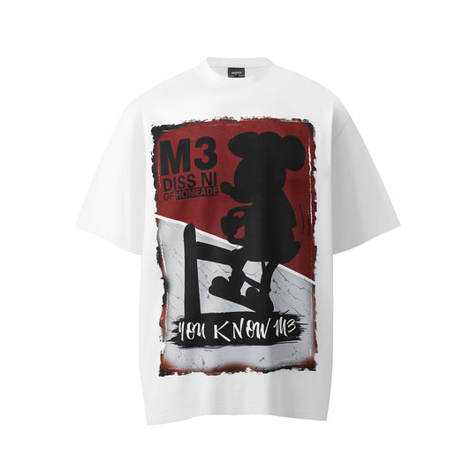 60s Style T Shirts Washed Old Cartoon Anime Print Short Sleeve T