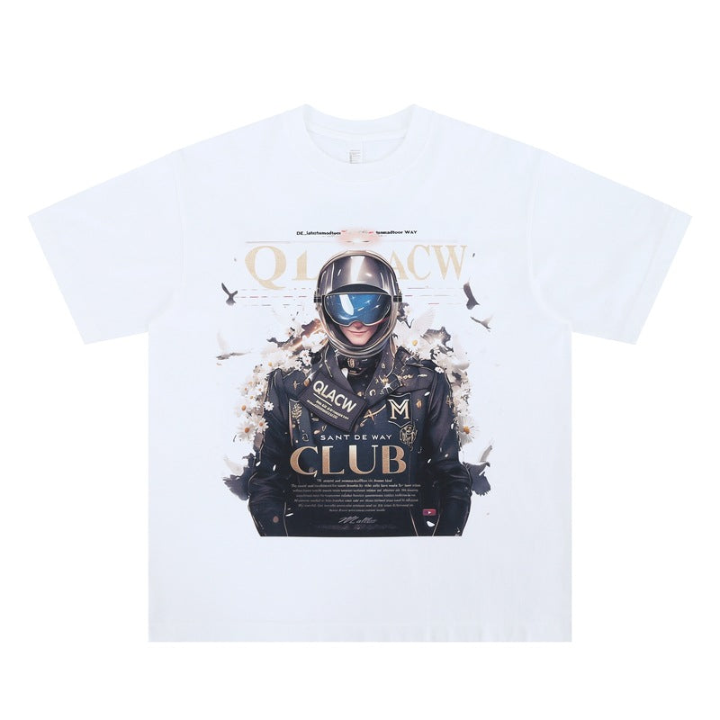 Vintage College Shirts Summer Future Warrior Print Crew Neck Short Sleeve T-Shirt
