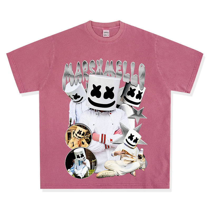 Streetwear masculin MARSHMELLO vintage hip hop rap print short sleeve t-shirt