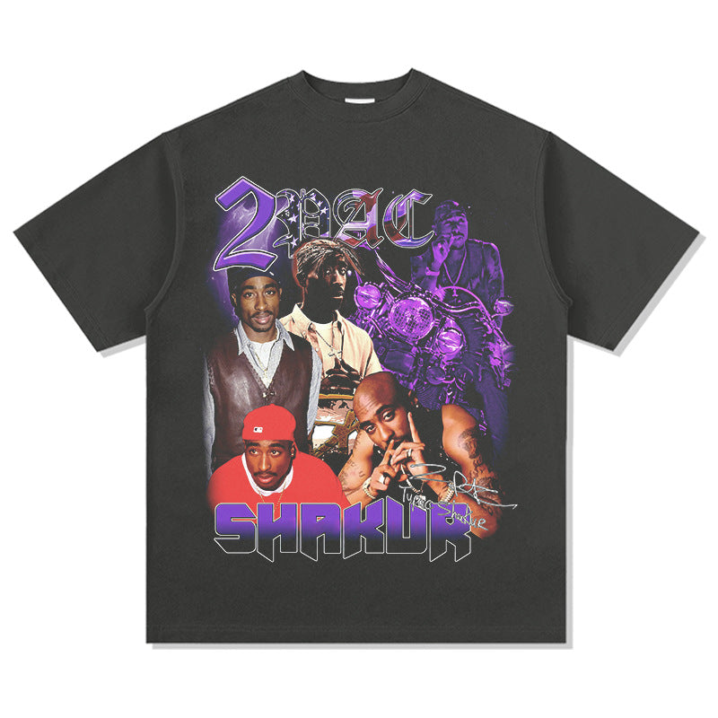 Marcas streetwear usa hip hop tupac print vintage short sleeve t-shirt vintage