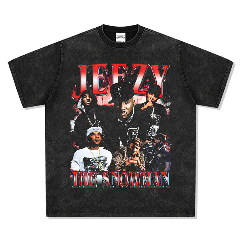 Outfit streetwear vintage hip hop Jeezy print short sleeve t-shirt