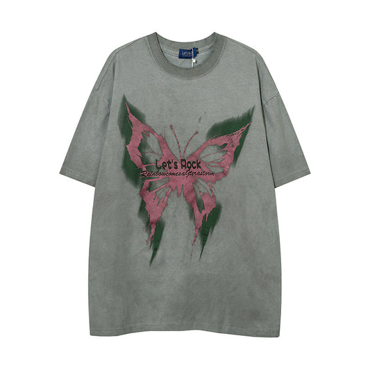 60s Style T Shirts Summer Butterfly Print T-Shirt Short Sleeve