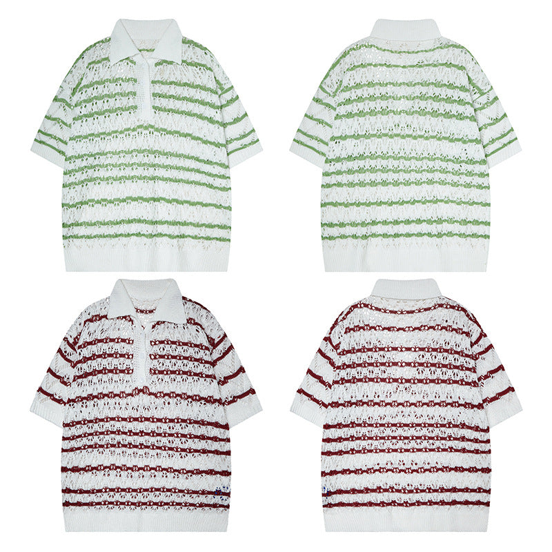 Nyc 1990 Shirt Summer Striped Lapel Sweater