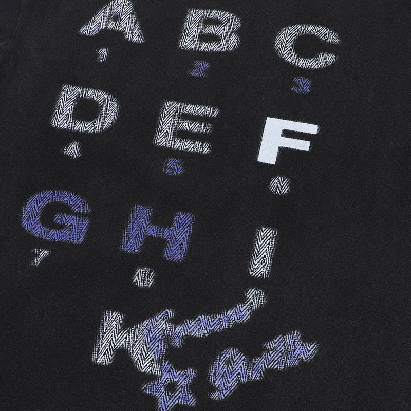 Camisas Retros Washed Old Letter Print Short Sleeve T-Shirt