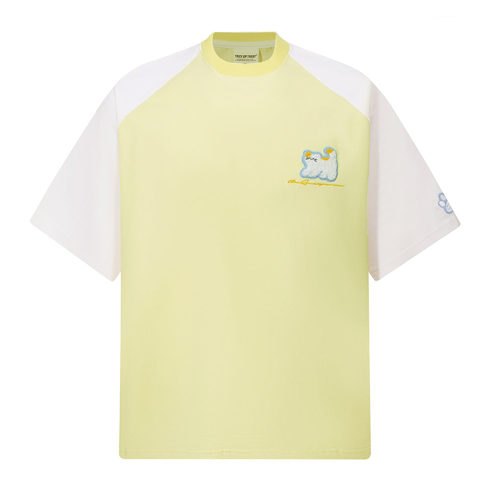New York Hip Hop Style Vintage Lamb Embroidered Short Sleeve T-Shirt Summer Oversize Casual Top