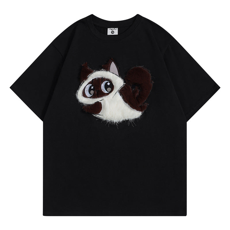 Camisetas streetwear Summer Vintage Space Cat Casual Loose Short Sleeve T-Shirt