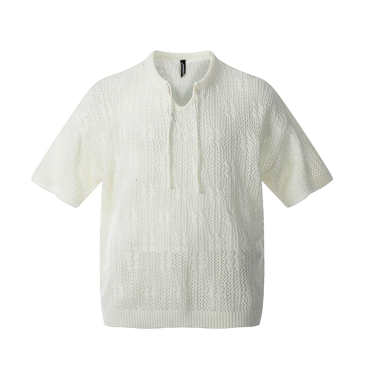 Retro Style Shirt For Men Summer Vintage Hollow Short Sleeve Knitwear V-Neck