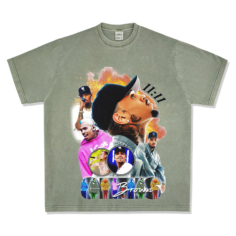 Streetwear masculino hip hop Chris Brown print short sleeve t-shirt