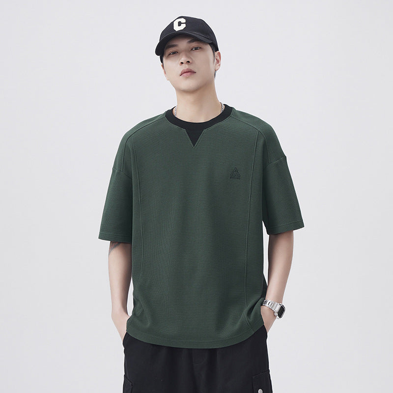 Men T-shirts Fake two-piece splicing short-sleeved top Summer loose