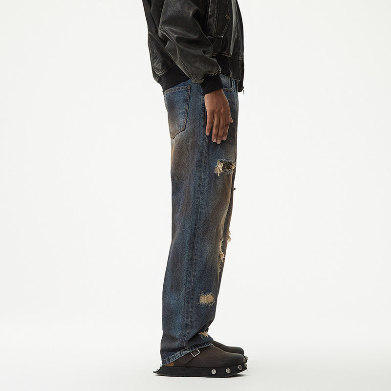 1990 Fashion Jeans Retro Old Ripped Straight Loose Denim Trousers