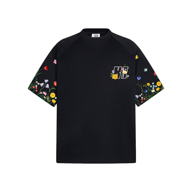 Casual Street Wear Floral Letter Embroidered Vintage Short Sleeve T-Shirt
