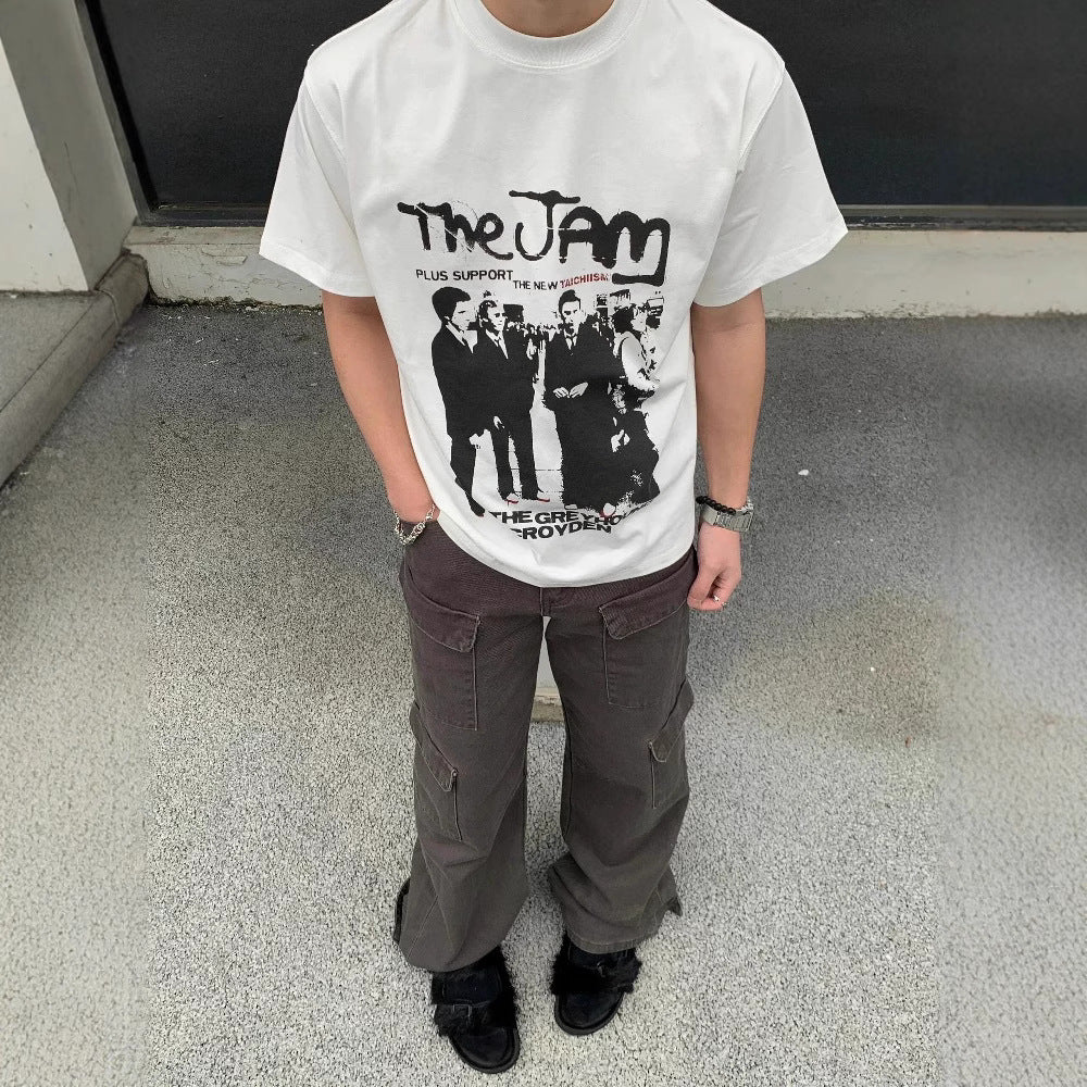 Streetwear Eua t shirt vintage portrait thejam band short wide short sleeve t-shirt