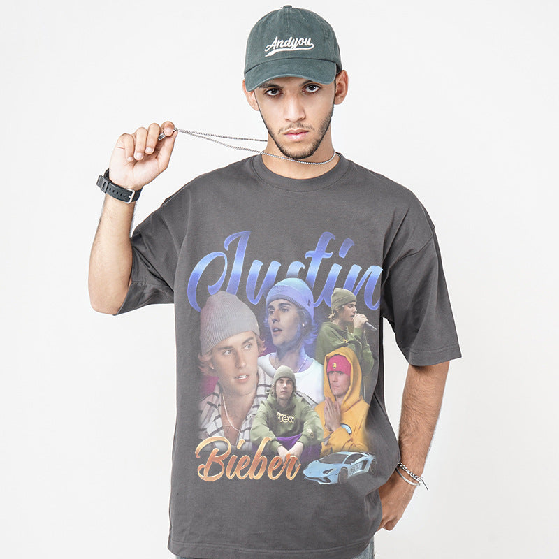 Cool t rapper Justin Bieber print short sleeve t-shirt