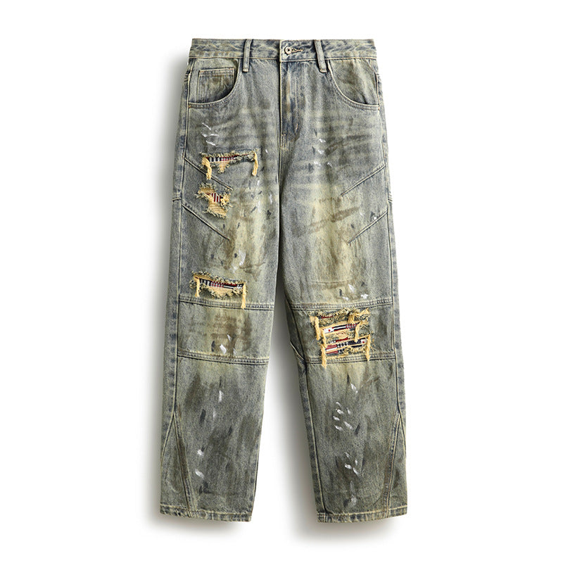 1990 Fashion Jeans Retro Trousers Autumn/Winter Loose Ripped Patch Jeans
