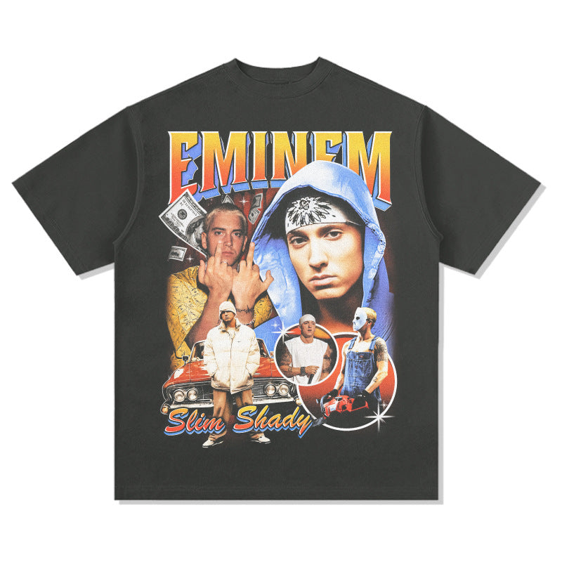 Streetwear masculino vintage hip hop Eminem print short sleeve t-shirt