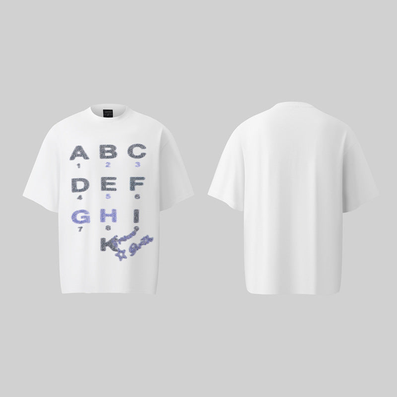 Camisas Retros Washed Old Letter Print Short Sleeve T-Shirt