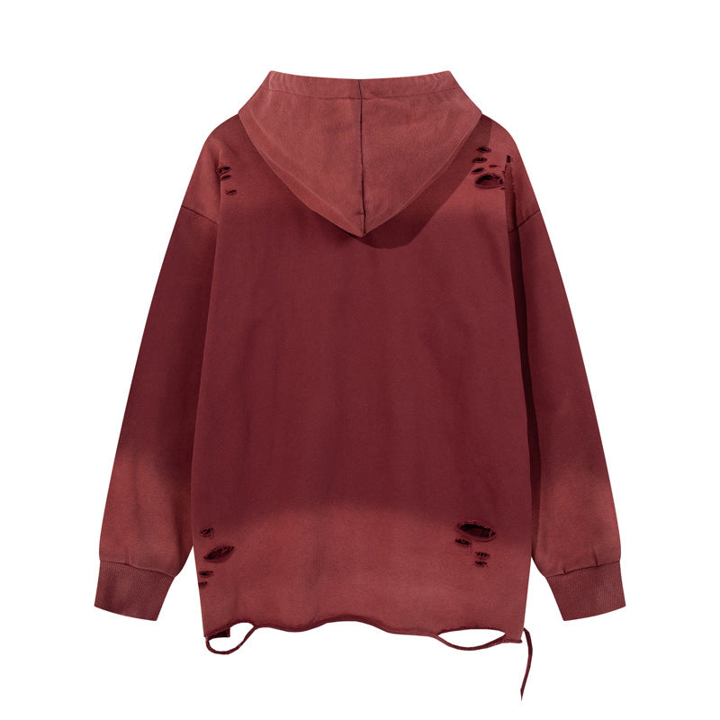 Streetwear Hoodie retro washed old gradual change hooded sweater embroidered hoodie