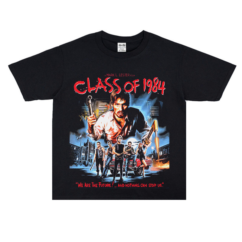 Film Star T Shirt Trendy Cotton Short Sleeve Loose American Retro T-shirt for Men and Women