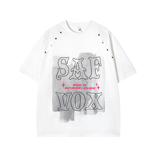 Vintage Tišö Rt Alphabet Short Sleeve T-Shirt Summer Loose Casual