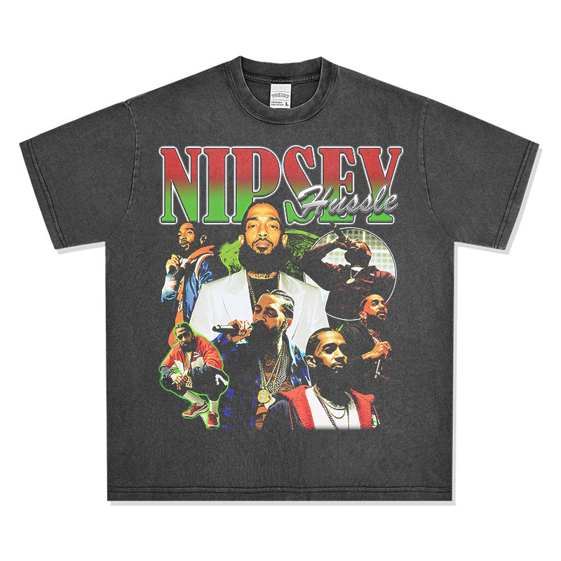 Outfit streetwear vintage hip hop Nipsey print short sleeve t-shirt