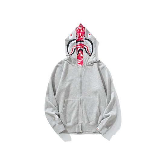 Ape Hoodie Shark Double Hat Embroidered Zip Sweater Casual Loose Hooded Jacket
