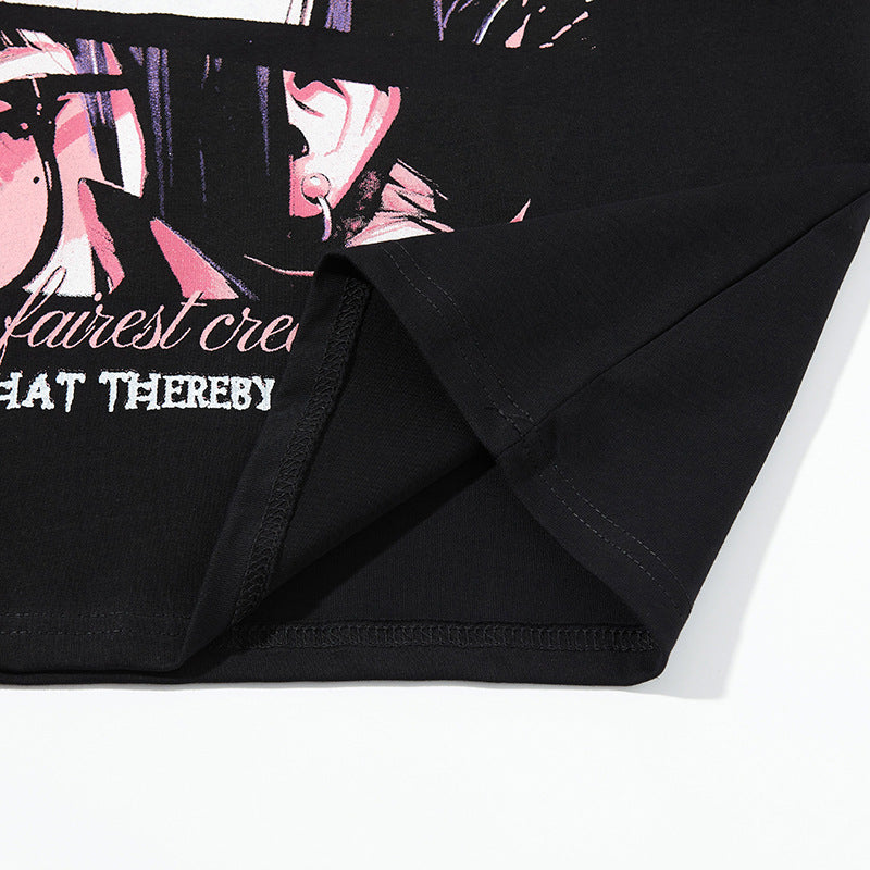 Nyc 1990 Shirt Vintage Anime Print Black Short Sleeve T-Shirt
