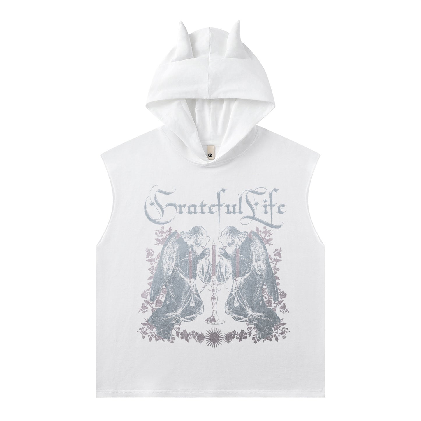 Distorted vintage gothic character print hooded vest made old top