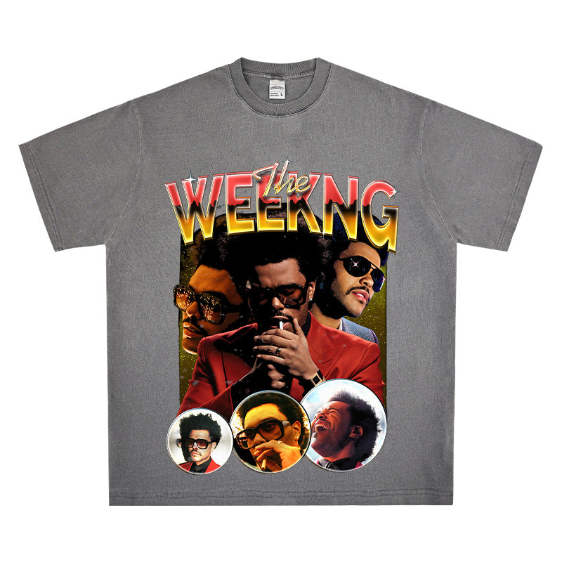 Cool t rapper vintage Weeknd print short sleeve hip hop loose t-shirt