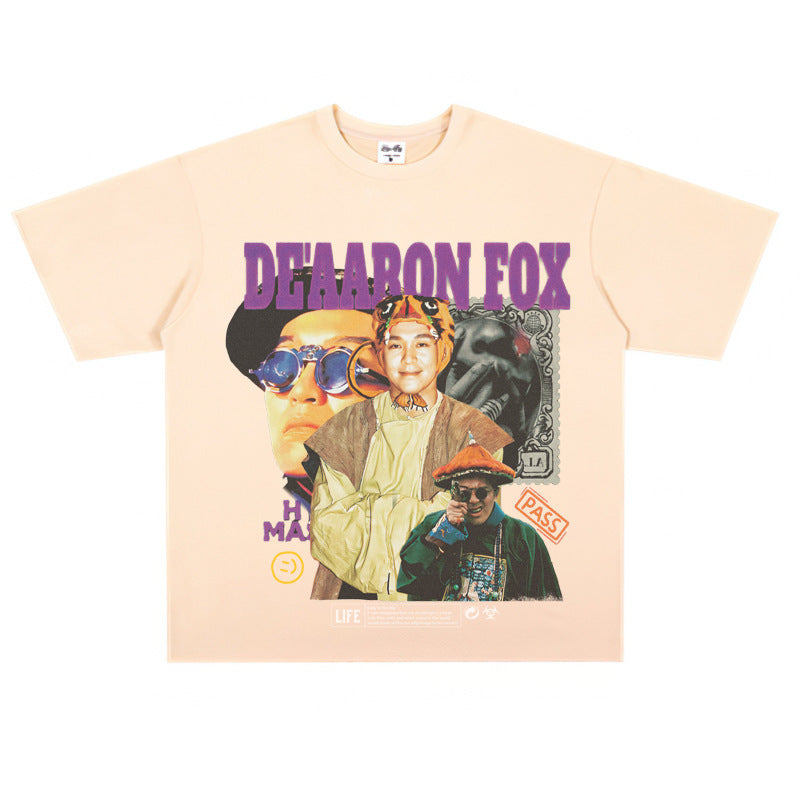 Film Star T Shirt Short Sleeve American Retro Loose-Fitting Pure Cotton T-shirt Men