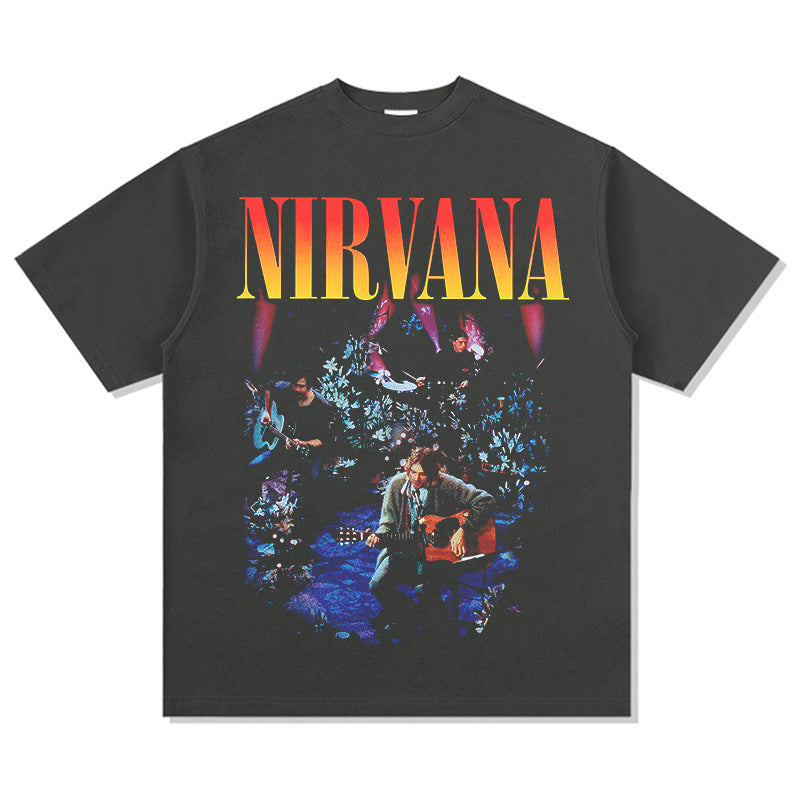 Cool t rapper Nirvana Band American T-Shirt Hip Hop Vintage Print Make Old Short Sleeve T-Shirt