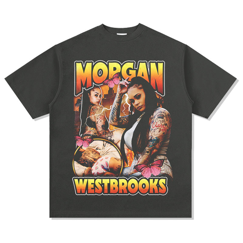 Outfit streetwear vintage hip hop Morgan Westbrooks print short sleeve t-shirt
