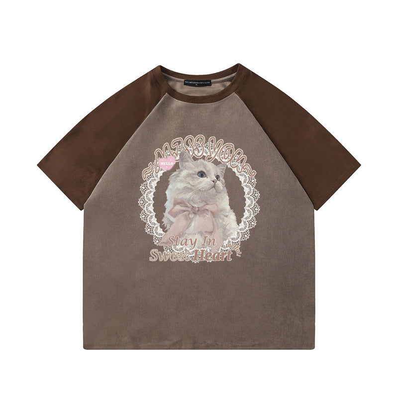 US drip outfits Summer Vintage Pussy Casual Loose Short Sleeve T-Shirts