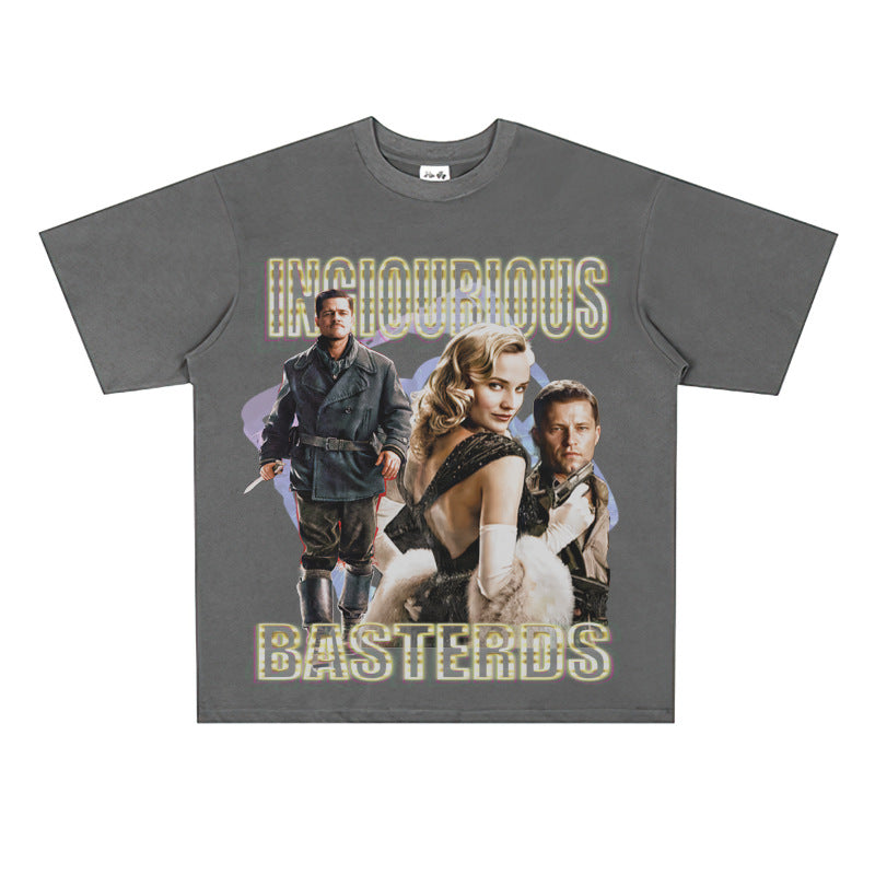 Film Star T Shirt Loose Heavy Weight Retro Street Cotton T-shirt American Men and Women