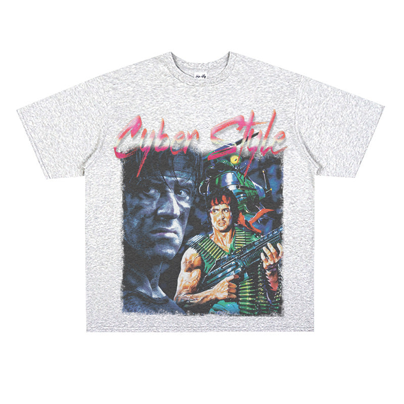 Film Star T Shirt Cotton Short Sleeve Loose Retro American Design T-shirt Men