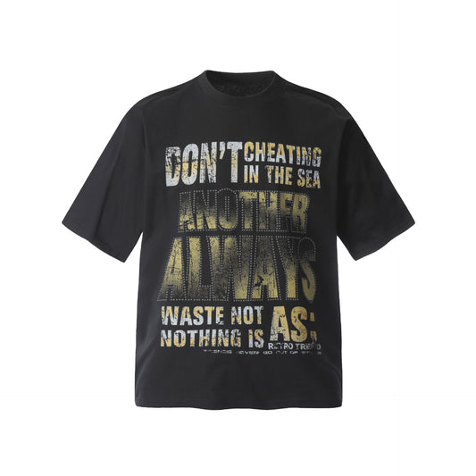 Unisex T-shirts Summer Letter Bead Men's Loose Crew Neck Short Sleeve T-Shirt