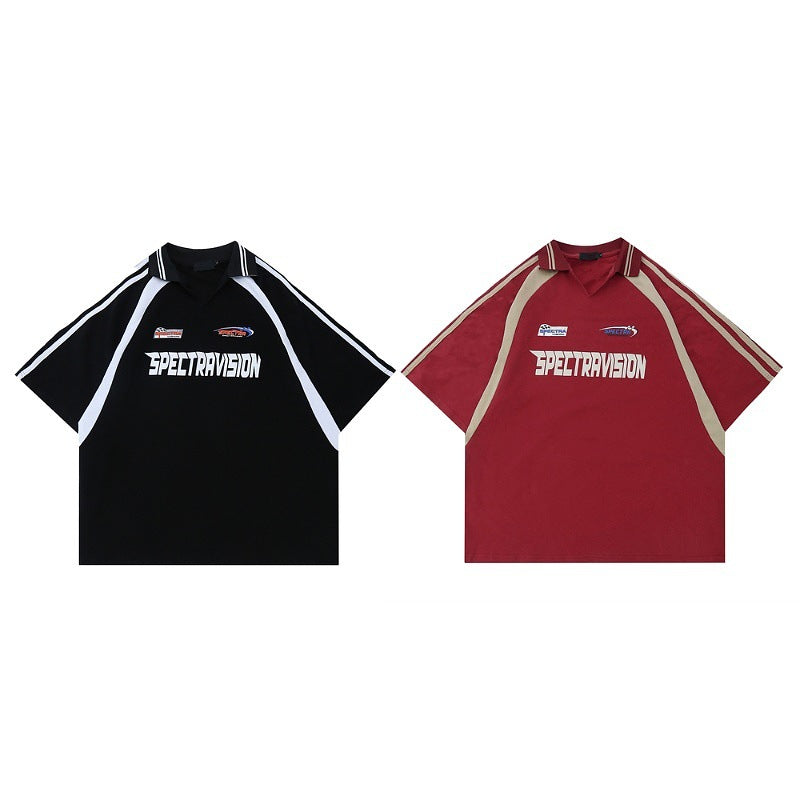 Racing oversized t shirt retro summer men's and women's sports short-sleeved loose t-shirt